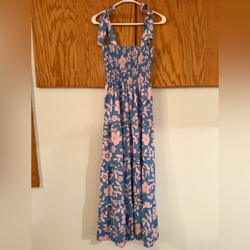 Amazon Blue and Pink Floral Maxi Dress